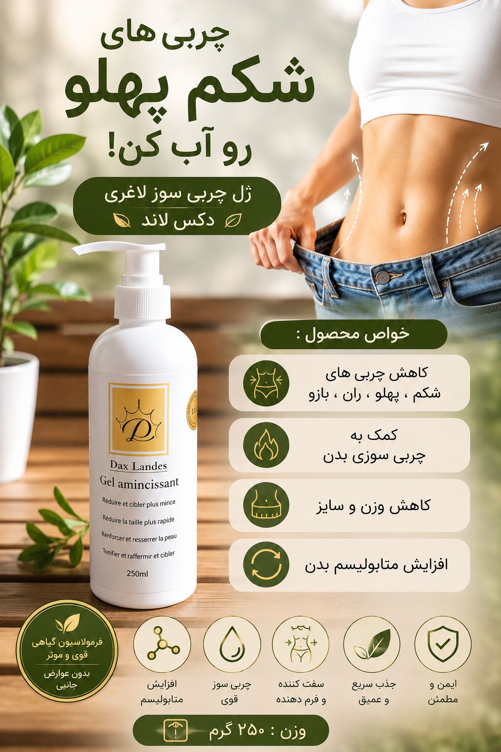 ژل چربیسوزی و لاغری دکس لاند